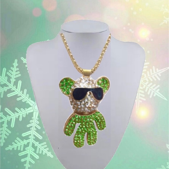 GREEN-CLEAR CRYSTAL BEAR SUNGLASSES - Picture 6 of 7